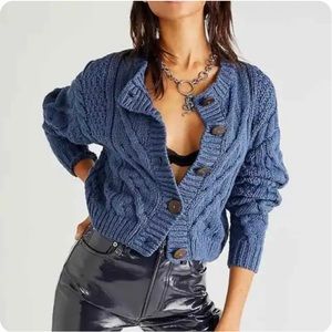 Free People Bonfire Cardi Sweater Blue BNWOT$90
